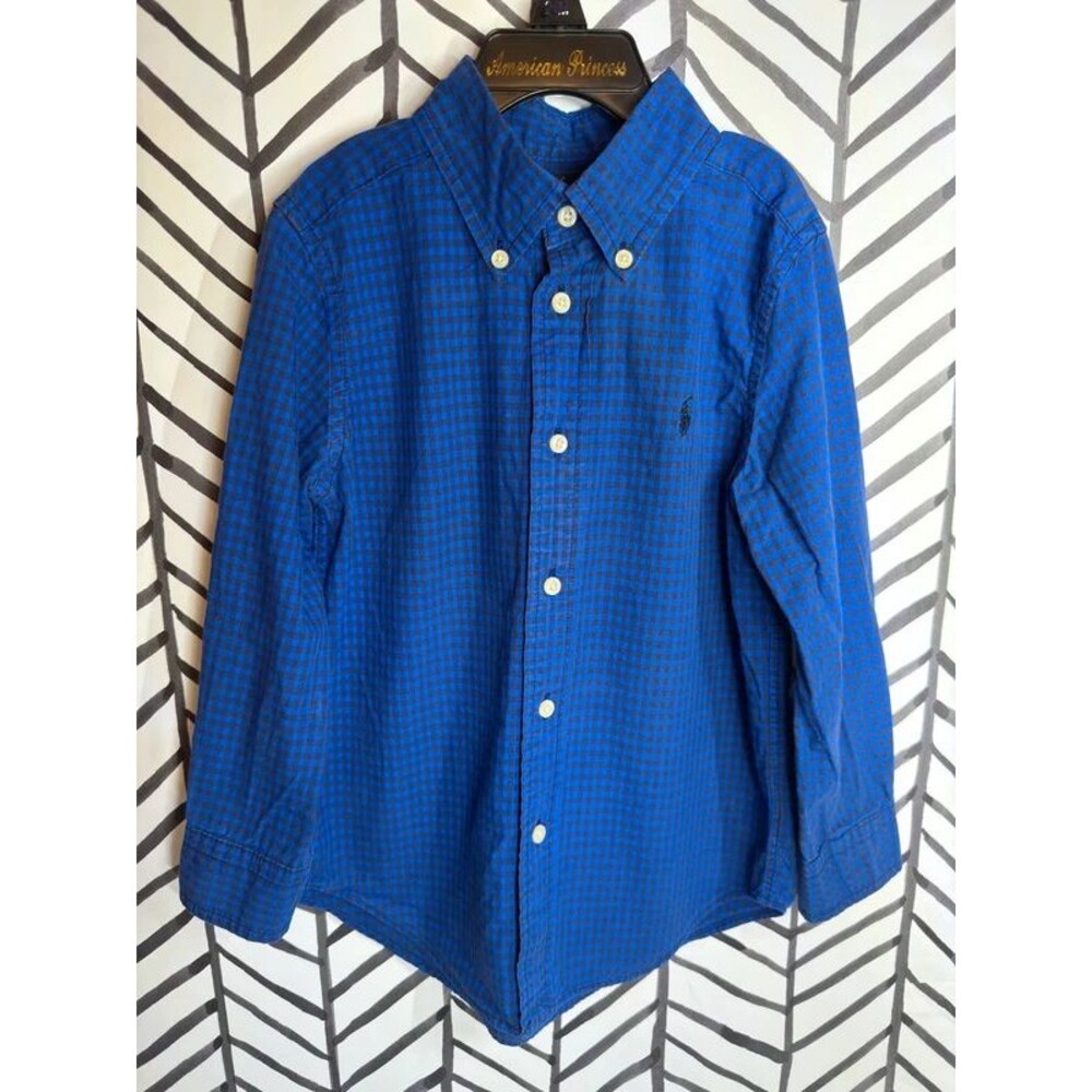 Ralph Lauren Blue Black Plaid Long Sleeve Button Up Shirt Boys 4 7170
